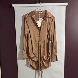 NWT retails $220. Moonsea Camel Satin Shirt Dress